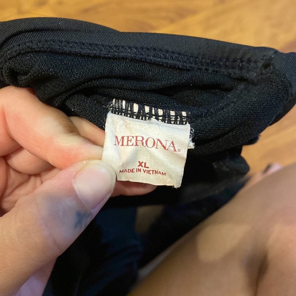 Merona XL black strapless swim bathing suit one piece with rushing - Picture 4 of 4